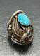 Old 15g Vintage Navajo Marked Sterling Silver Turquoise EAGLE Ring Size 9.5