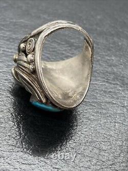 Old 15g Vintage Navajo Marked Sterling Silver Turquoise EAGLE Ring Size 9.5