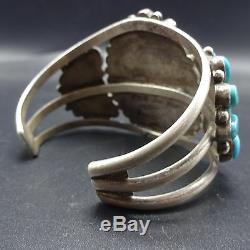 Old 1940s Vintage NAVAJO Sterling Silver & Blue TURQUOISE Cluster Cuff BRACELET