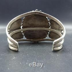 Old 1940s Vintage NAVAJO Sterling Silver & Blue TURQUOISE Cluster Cuff BRACELET