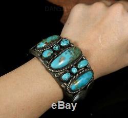 Old PAWN Navajo Vintage Royston Turquoise 1950's HEAVY STERLING Bracelet