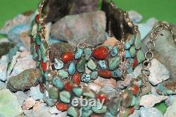 Old Pawn Museum Vintage Concho Belt Kingman Turquoise And Natural Coral 925