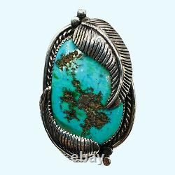 Old Pawn Navajo Turquoise Vintage Full Finger Ring 925 Sterling Silver Size 14