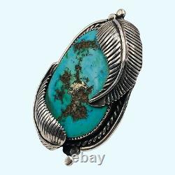 Old Pawn Navajo Turquoise Vintage Full Finger Ring 925 Sterling Silver Size 14