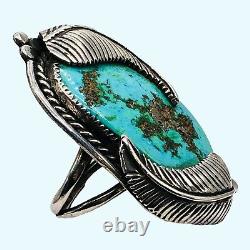 Old Pawn Navajo Turquoise Vintage Full Finger Ring 925 Sterling Silver Size 14