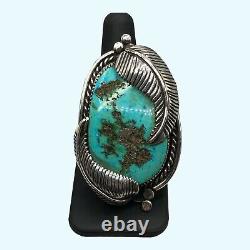 Old Pawn Navajo Turquoise Vintage Full Finger Ring 925 Sterling Silver Size 14