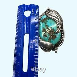 Old Pawn Navajo Turquoise Vintage Full Finger Ring 925 Sterling Silver Size 14