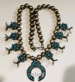Old Pawn Vintage NA Petite Petit Point Turquoise Squash Blossom Necklace
