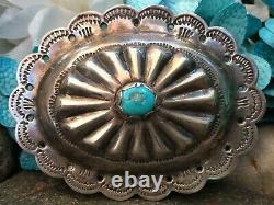 Old Pawn Vintage Native American Navajo Large Turquoise Cab Sterling Belt Buckle