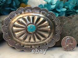 Old Pawn Vintage Native American Navajo Large Turquoise Cab Sterling Belt Buckle