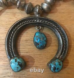 Old Pawn Vintage Native Navajo Morenci Turquoise Sterling Silver Squash Blossom