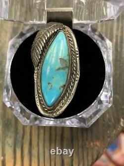 Old Pawn Vintage Navajo Sterling Silver Turquoise Ring Size 7.5