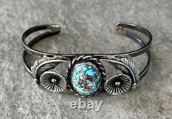 Old Vintage Native American Navajo Turquoise Sterling Silver Cuff Bracelet M-L