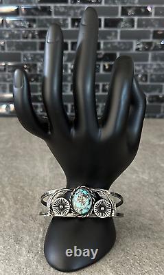 Old Vintage Native American Navajo Turquoise Sterling Silver Cuff Bracelet M-L