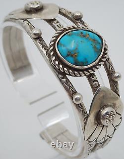 Old Vintage Navajo Sterling Silver Turquoise Cuff Bracelet 7.5