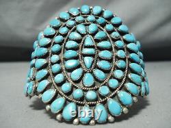 One Of Best Vintage Navajo Blue Gem Turquoise Sterling Silver Cluster Bracelet