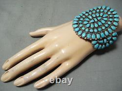 One Of Best Vintage Navajo Blue Gem Turquoise Sterling Silver Cluster Bracelet