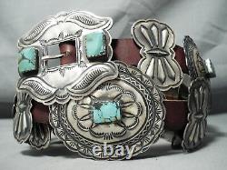 One Of Best Vintage Navajo Green Turquoise Sterling Silver Concho Belt