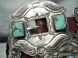 One Of Best Vintage Navajo Green Turquoise Sterling Silver Concho Belt