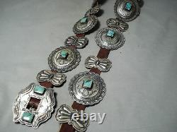 One Of Best Vintage Navajo Green Turquoise Sterling Silver Concho Belt