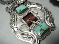 One Of Best Vintage Navajo Green Turquoise Sterling Silver Concho Belt