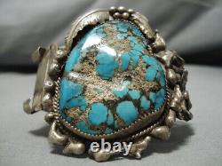 One Of Best Vintage Navajo Spiderweb Turquoise Sterling Silver Watch Bracelet