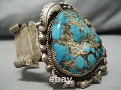 One Of Best Vintage Navajo Spiderweb Turquoise Sterling Silver Watch Bracelet