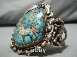 One Of Best Vintage Navajo Spiderweb Turquoise Sterling Silver Watch Bracelet