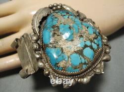 One Of Best Vintage Navajo Spiderweb Turquoise Sterling Silver Watch Bracelet