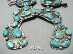 One Of Biggest Vintage Navajo Turquoise Sterling Silver Squash Blossom Necklace