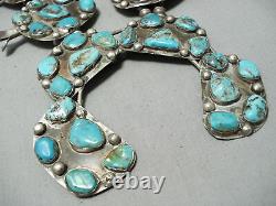 One Of Biggest Vintage Navajo Turquoise Sterling Silver Squash Blossom Necklace