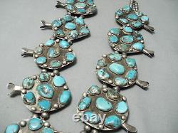 One Of Biggest Vintage Navajo Turquoise Sterling Silver Squash Blossom Necklace