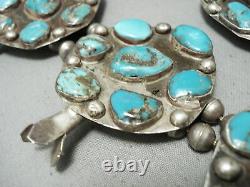 One Of Biggest Vintage Navajo Turquoise Sterling Silver Squash Blossom Necklace