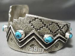 One Of Most Unique Ever Vintage Navajo Pueblo Sterling Silver Turquoise Bracelet