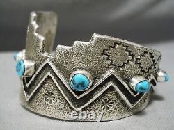 One Of Most Unique Ever Vintage Navajo Pueblo Sterling Silver Turquoise Bracelet