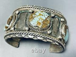 One Of The Best Ever Vintage Navajo #8 Turquoise Hvy Sterling Silver Bracelet