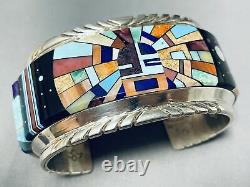 One Of The Best Ever Vintage Navajo Turquoise Inlay Sterling Silver Bracelet