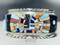 One Of The Best Ever Vintage Navajo Turquoise Inlay Sterling Silver Bracelet