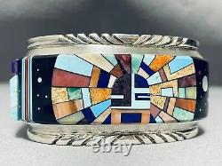 One Of The Best Ever Vintage Navajo Turquoise Inlay Sterling Silver Bracelet