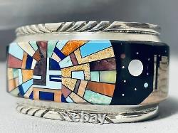 One Of The Best Ever Vintage Navajo Turquoise Inlay Sterling Silver Bracelet