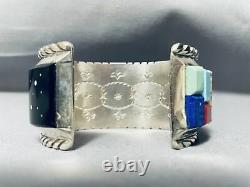 One Of The Best Ever Vintage Navajo Turquoise Inlay Sterling Silver Bracelet