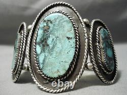 One Of The Best Vintage Navajo Blue Warrior Turquoise Sterling Silver Bracelet