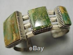 One Of The Best Vintage Navajo Squared Green Turquoise Sterling Silver Bracelet