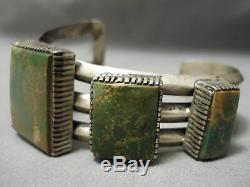 One Of The Best Vintage Navajo Squared Green Turquoise Sterling Silver Bracelet