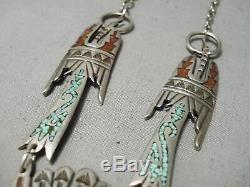 One Of The Best Vintage Navajo Turquoise Coral Sterling Silver Inlay Necklace