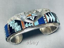 One Of The Best Vintage Navajo Turquoise Inlay Sterling Silver Bracelet