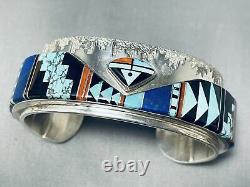 One Of The Best Vintage Navajo Turquoise Inlay Sterling Silver Bracelet