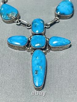 One Of The Most Unique Vintage Navajo Turquoise Cross Sterling Silver Necklace