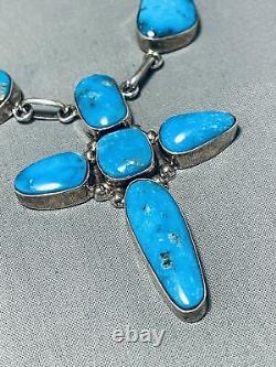 One Of The Most Unique Vintage Navajo Turquoise Cross Sterling Silver Necklace