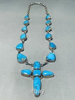 One Of The Most Unique Vintage Navajo Turquoise Cross Sterling Silver Necklace